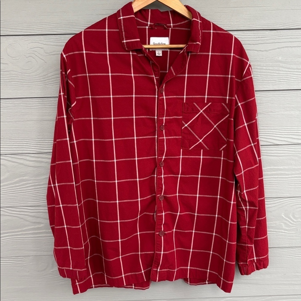 Goodfellow & Co Men’s Large Dark Red Plaid Pajama Cotton Top & Pants